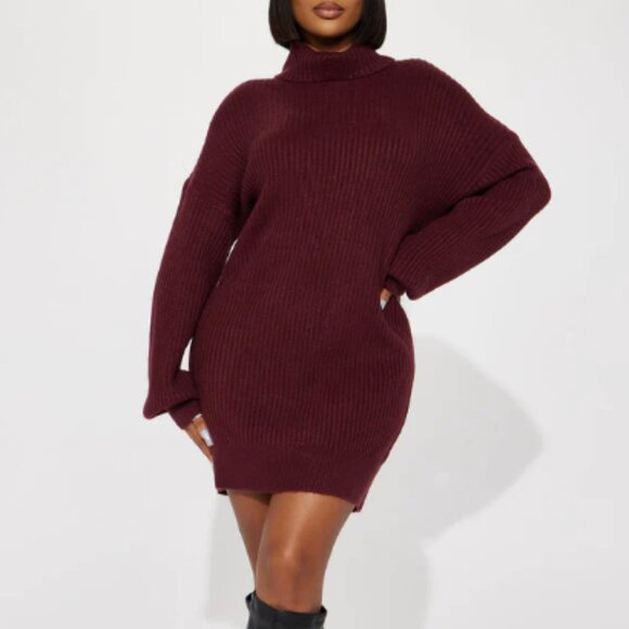 Dresses & Skirts - Karina Sweater Mini Dress in Burgundy Size Large